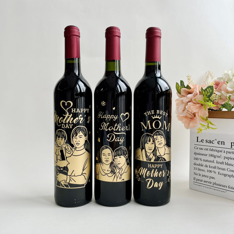 母親節|訂製母親節紀念紅酒套裝 感恩紅酒（人像雕刻）客製化禮物 - Design Your Own Wine