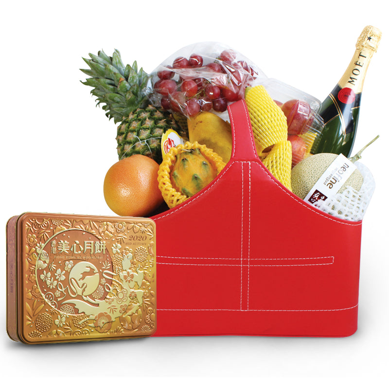 美心雙黃白蓮蓉月餅moet果籃-Mid-Autumn Fruit basket with Maxim mooncake - Design Your Own Wine