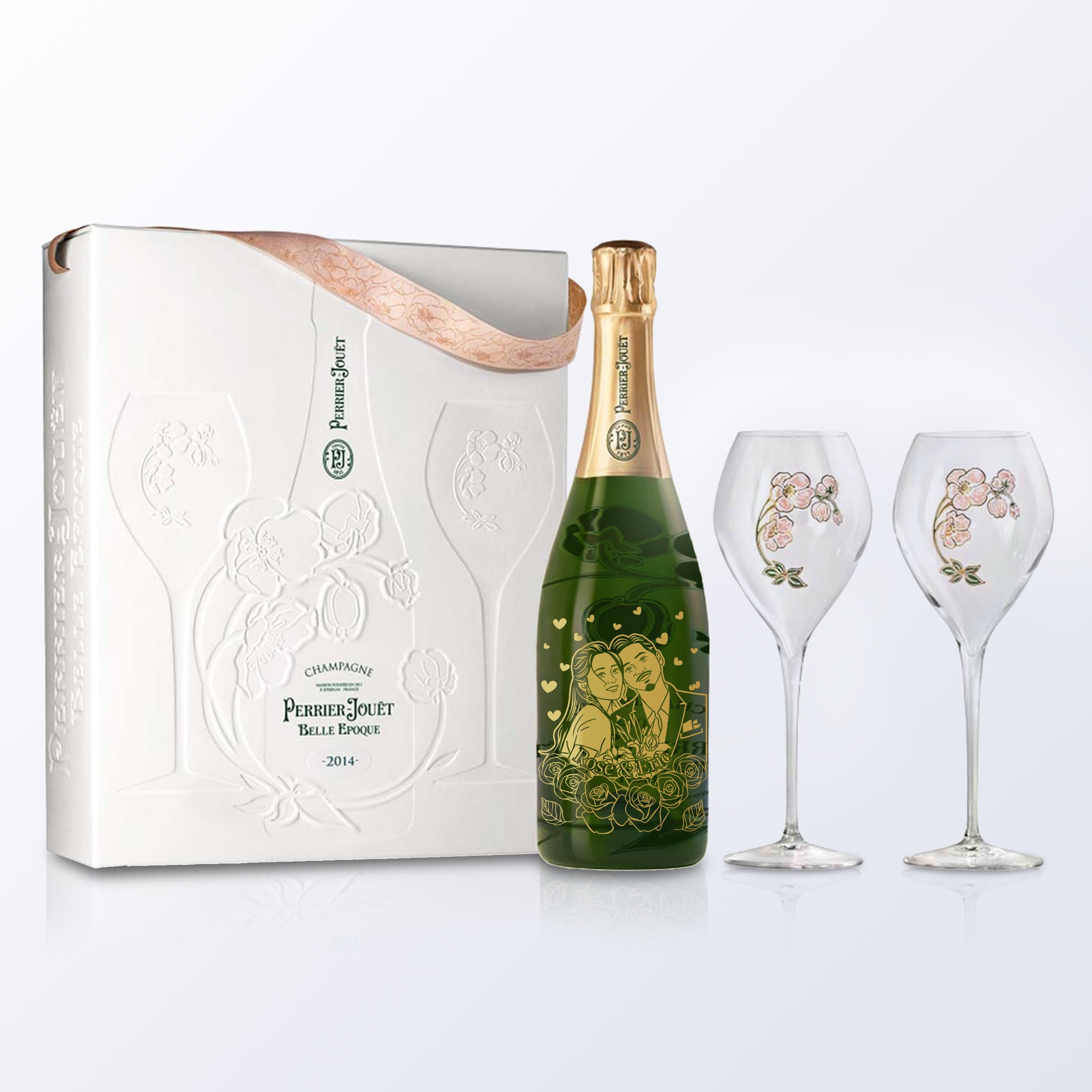 【原裝禮盒】BELLE ÉPOQUE BRUT 2014 (連原裝盒+2杯) 訂製文字禮物套装 客製化雕刻禮物 - Design Your Own Wine