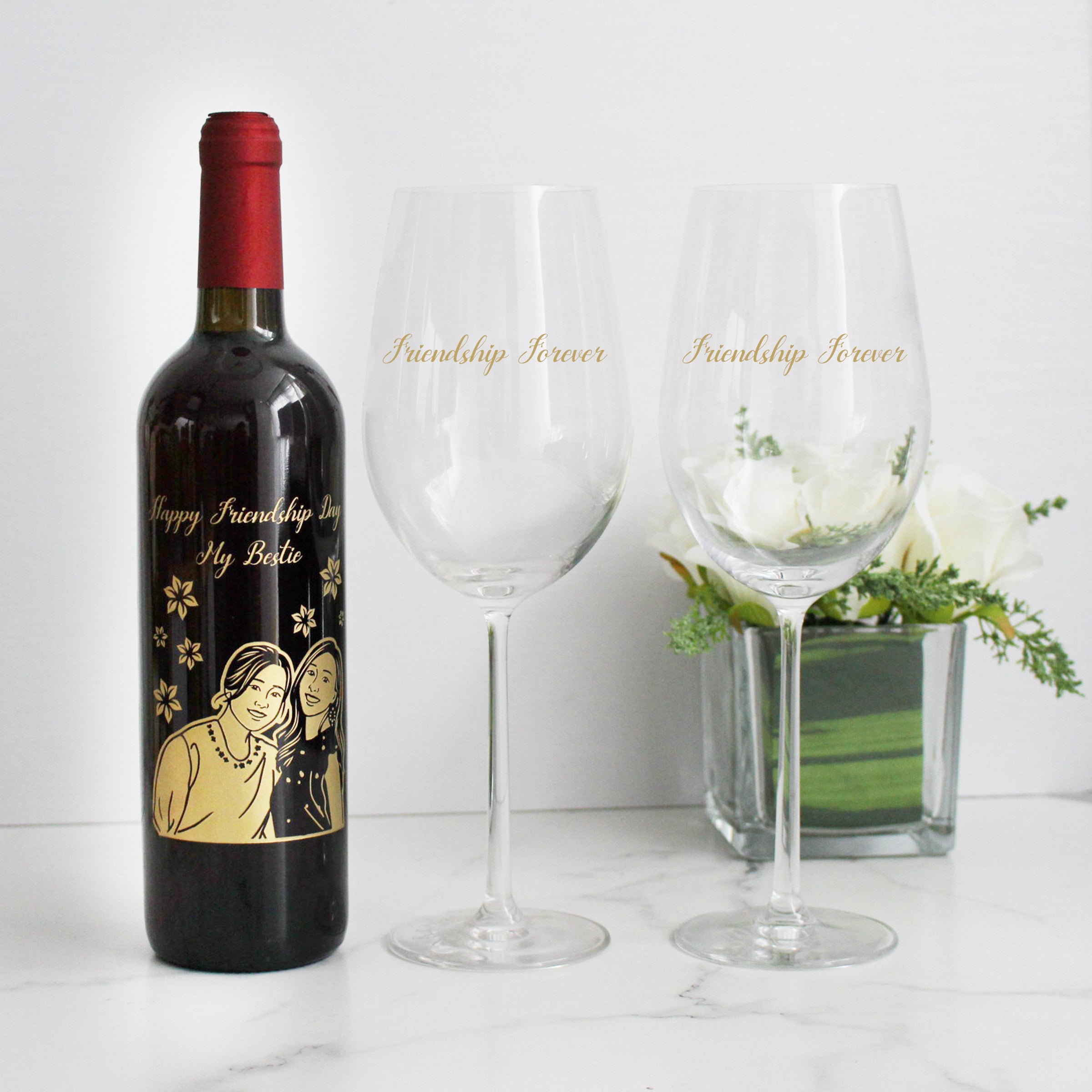 人像雕刻 ｜ 酒加對杯禮盒Portrait wine Engraving glassware pair gift set - Design Your Own Wine