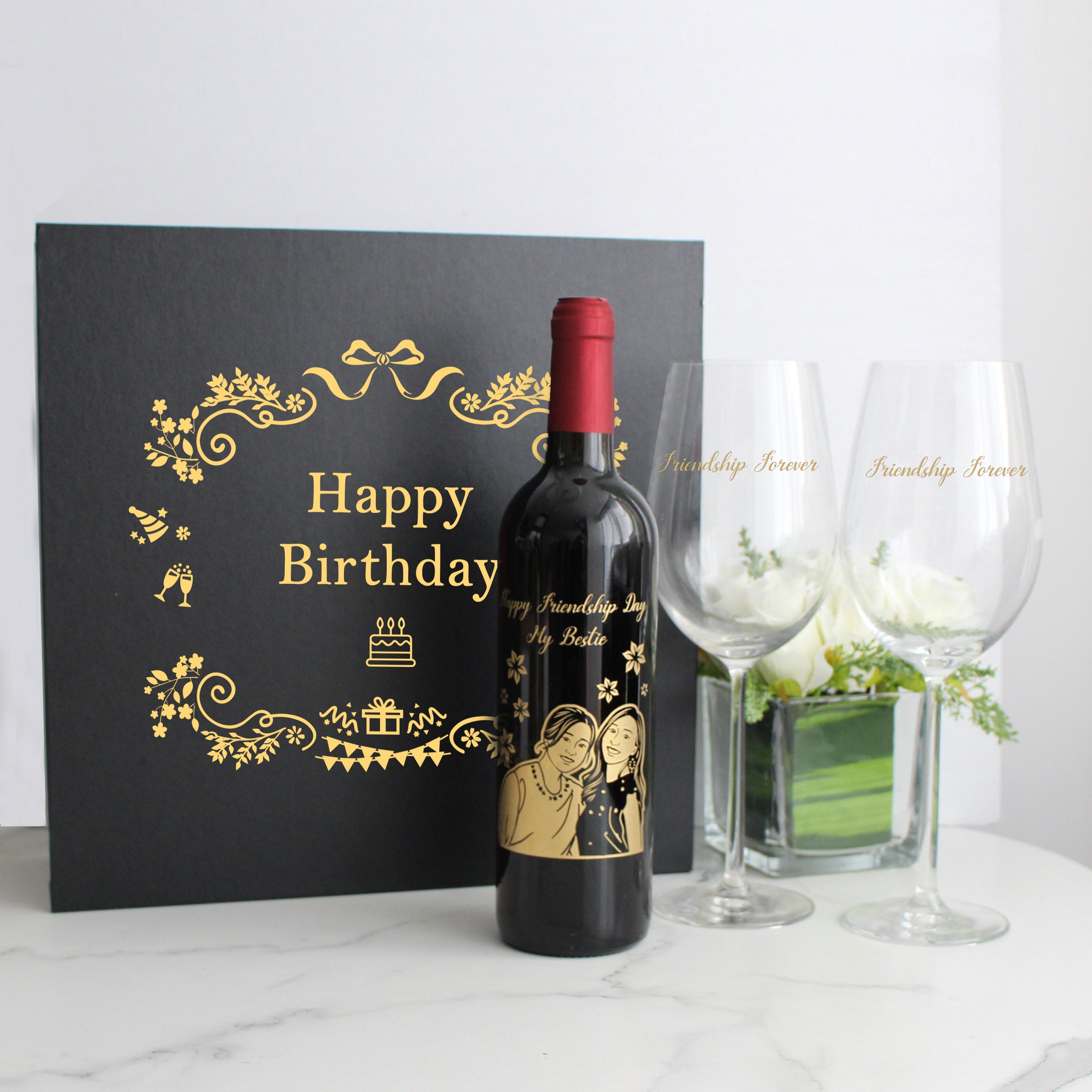 人像雕刻 ｜ 酒加對杯禮盒Portrait wine Engraving glassware pair gift set - Design Your Own Wine