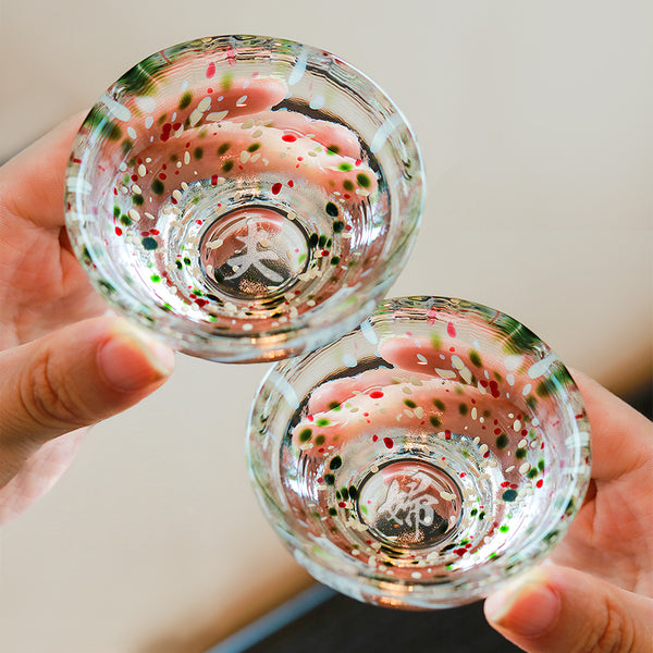 人手雕刻手工彩花夫婦清酒杯 | Personalize Hand Made Starry Sake Glasses (2 Pieces) | - Design Your Own Wine
