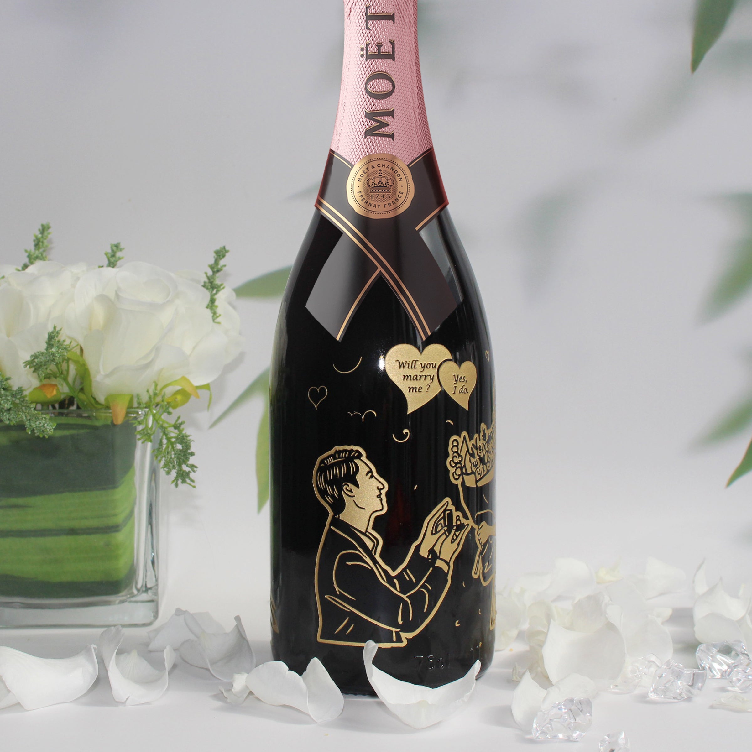 Valentine' s Gift| 定制moet單支雙杯套裝 情人節禮物 紀念禮物（人像雕刻） - Design Your Own Wine