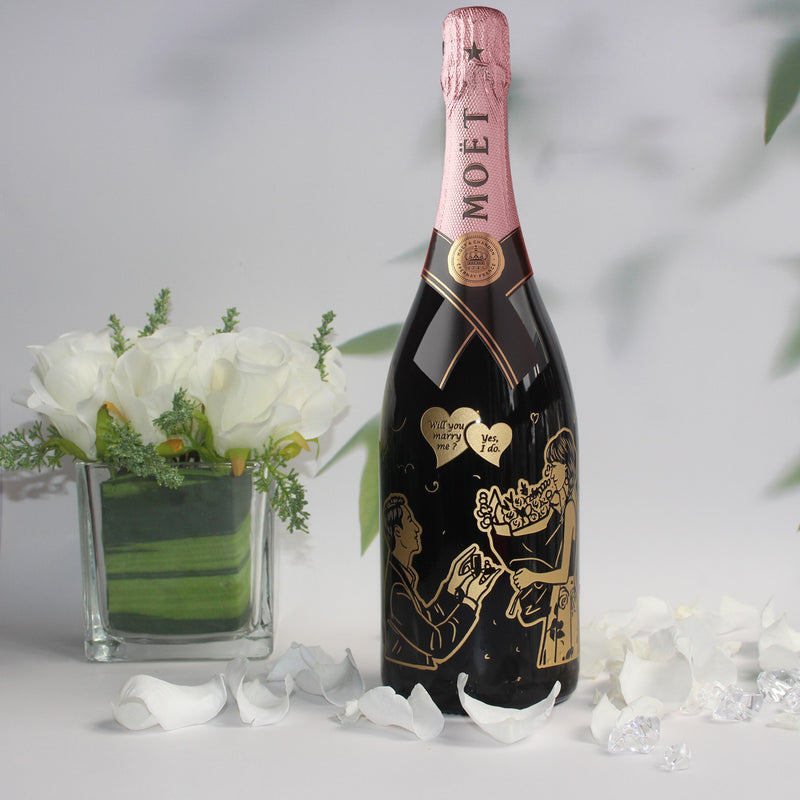 Valentine' s Gift| 定制moet單支雙杯套裝 情人節禮物 紀念禮物（人像雕刻） - Design Your Own Wine