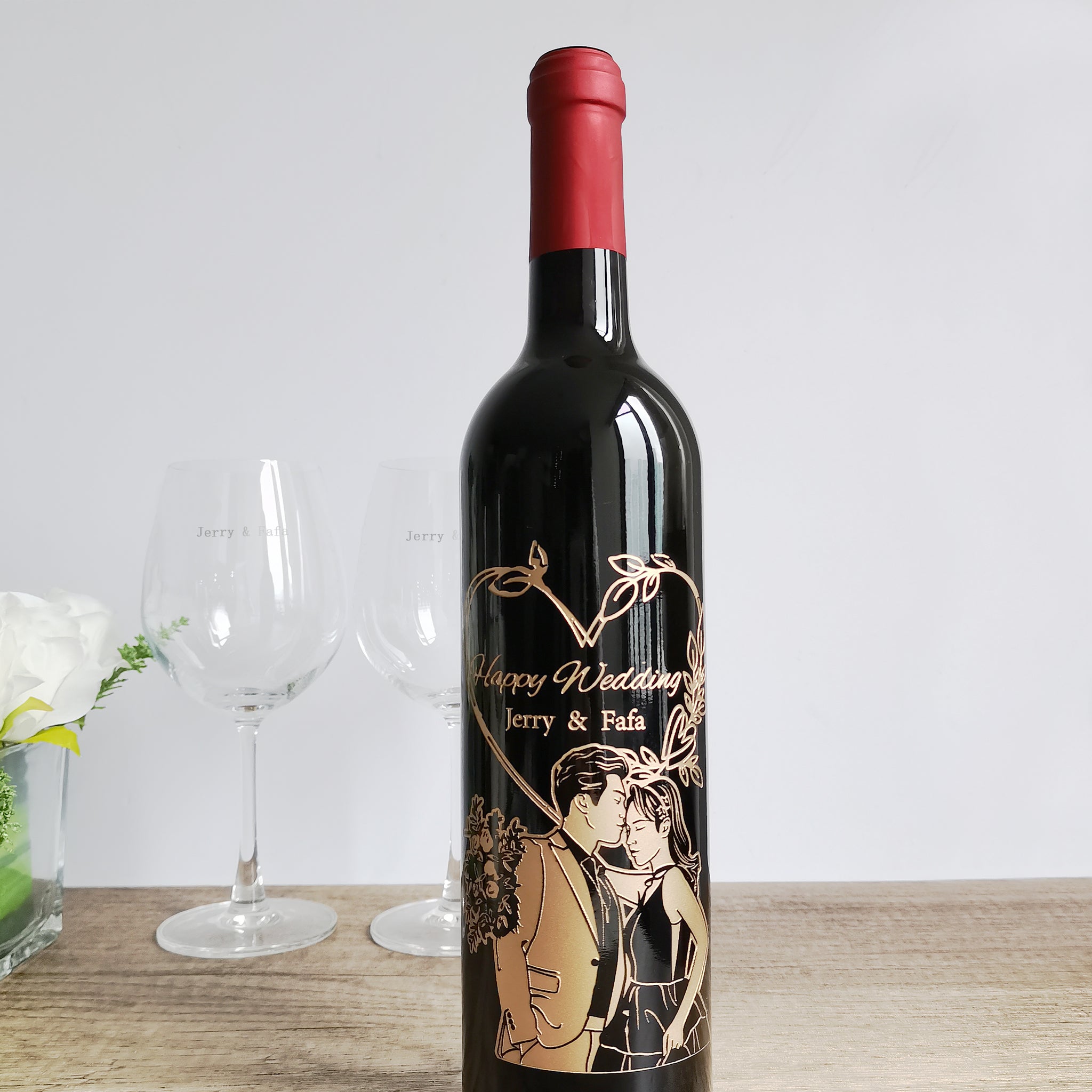 【人像雕刻】 定制圖像藝術婚礼系列紀念紅酒（雕刻） - Design Your Own Wine