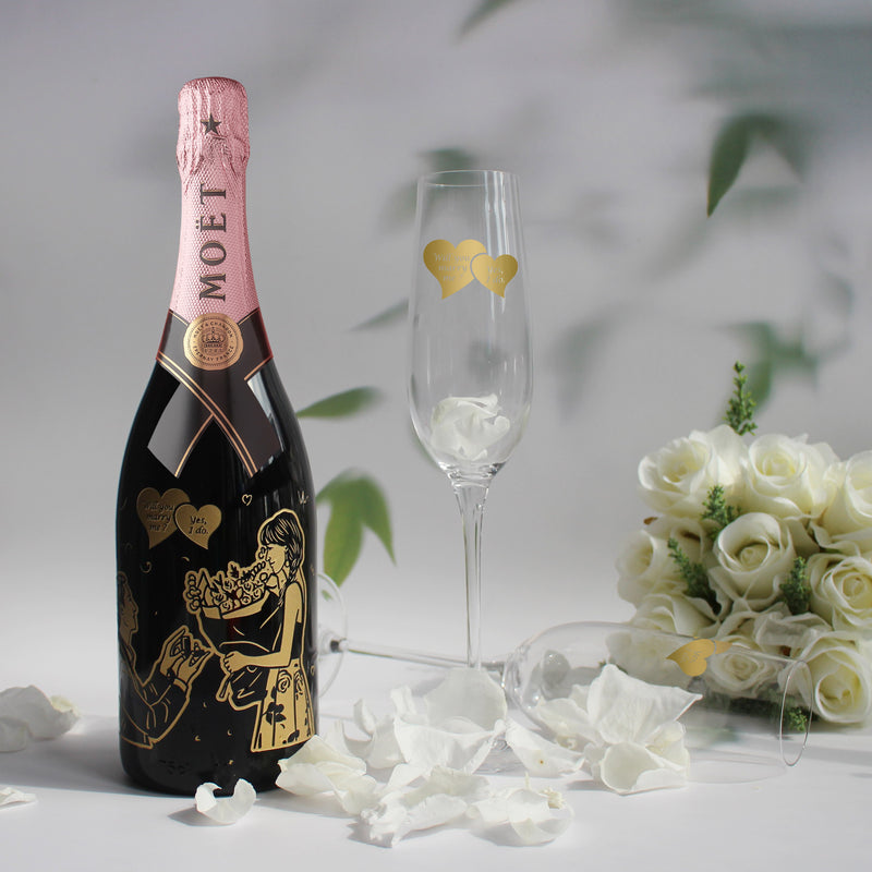 Valentine' s Gift| 定制moet單支雙杯套裝 情人節禮物 紀念禮物（人像雕刻） - Design Your Own Wine