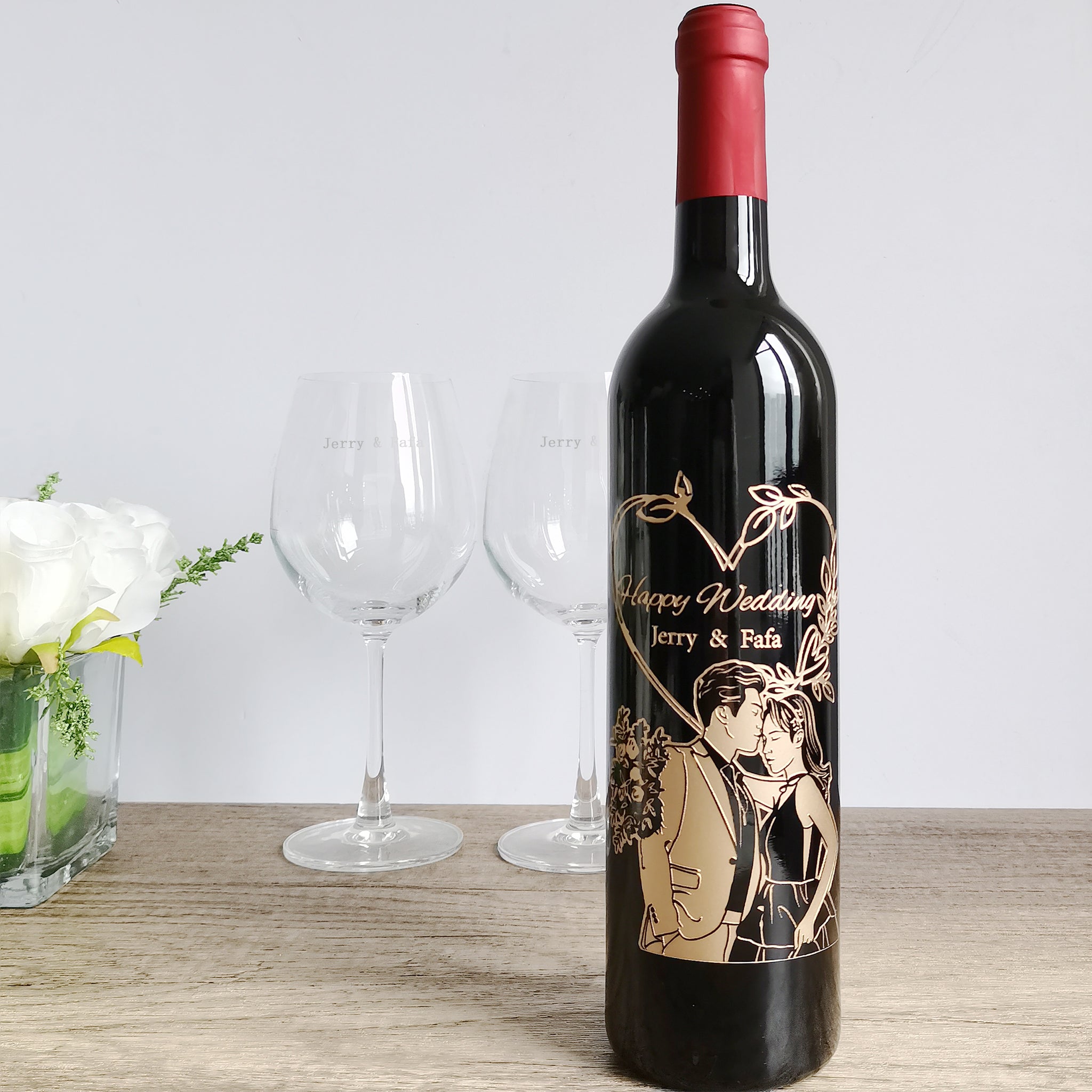 【人像雕刻】 定制圖像藝術婚礼系列紀念紅酒（雕刻） - Design Your Own Wine