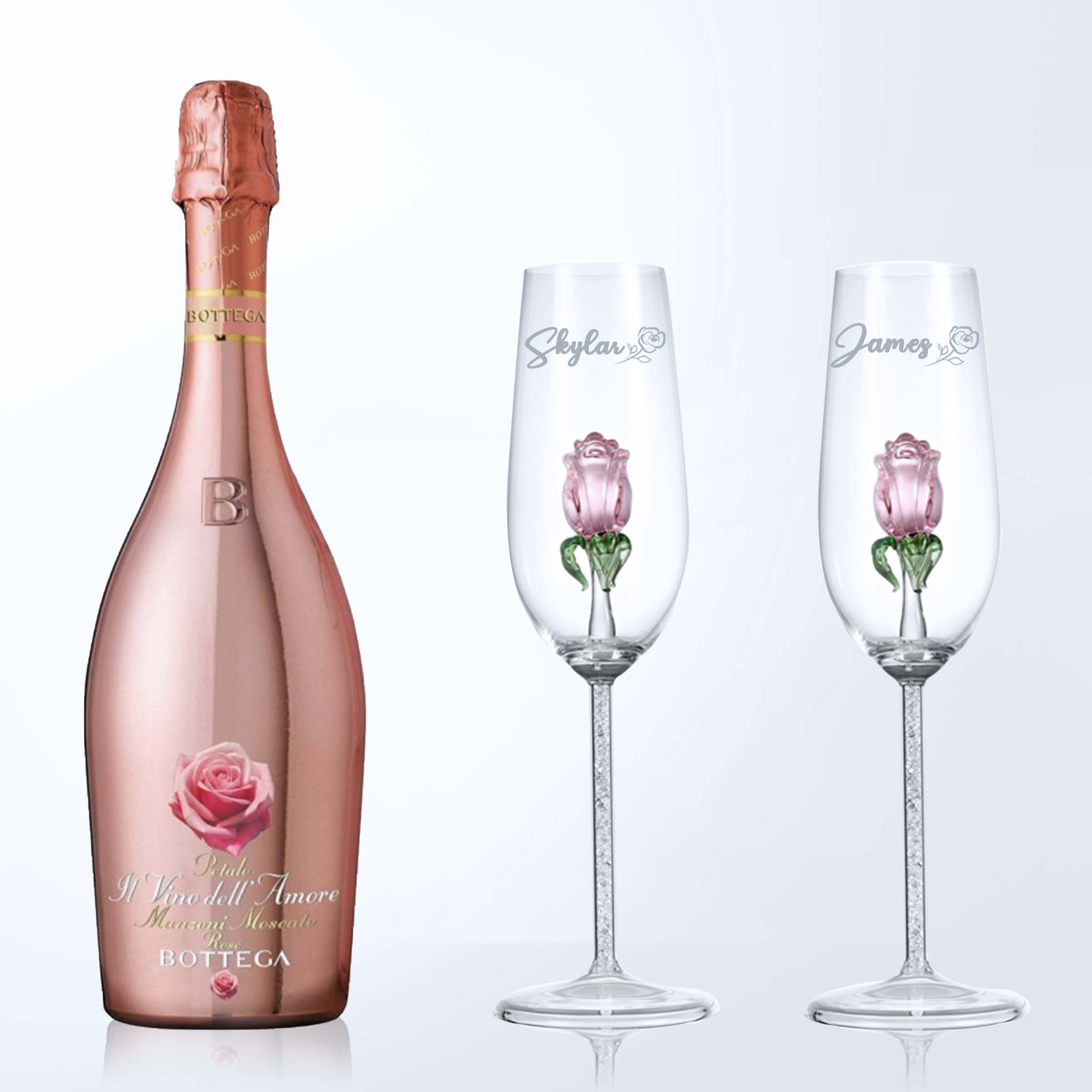 Bottega Manzoni Moscato Rose & Rose Champagne Glasses Gift Set with Name Engraving |波特嘉莫斯卡托玫瑰氣泡酒&玫瑰香檳杯套裝(含名字雕刻） - Design Your Own Wine