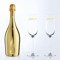 Bottega Prosecco-Gold & Bottega Champagne Glasses Gift Set with Name Engraving |波特嘉金色普羅賽克氣泡酒&Bottega香檳杯套裝(含名字雕刻） - Design Your Own Wine