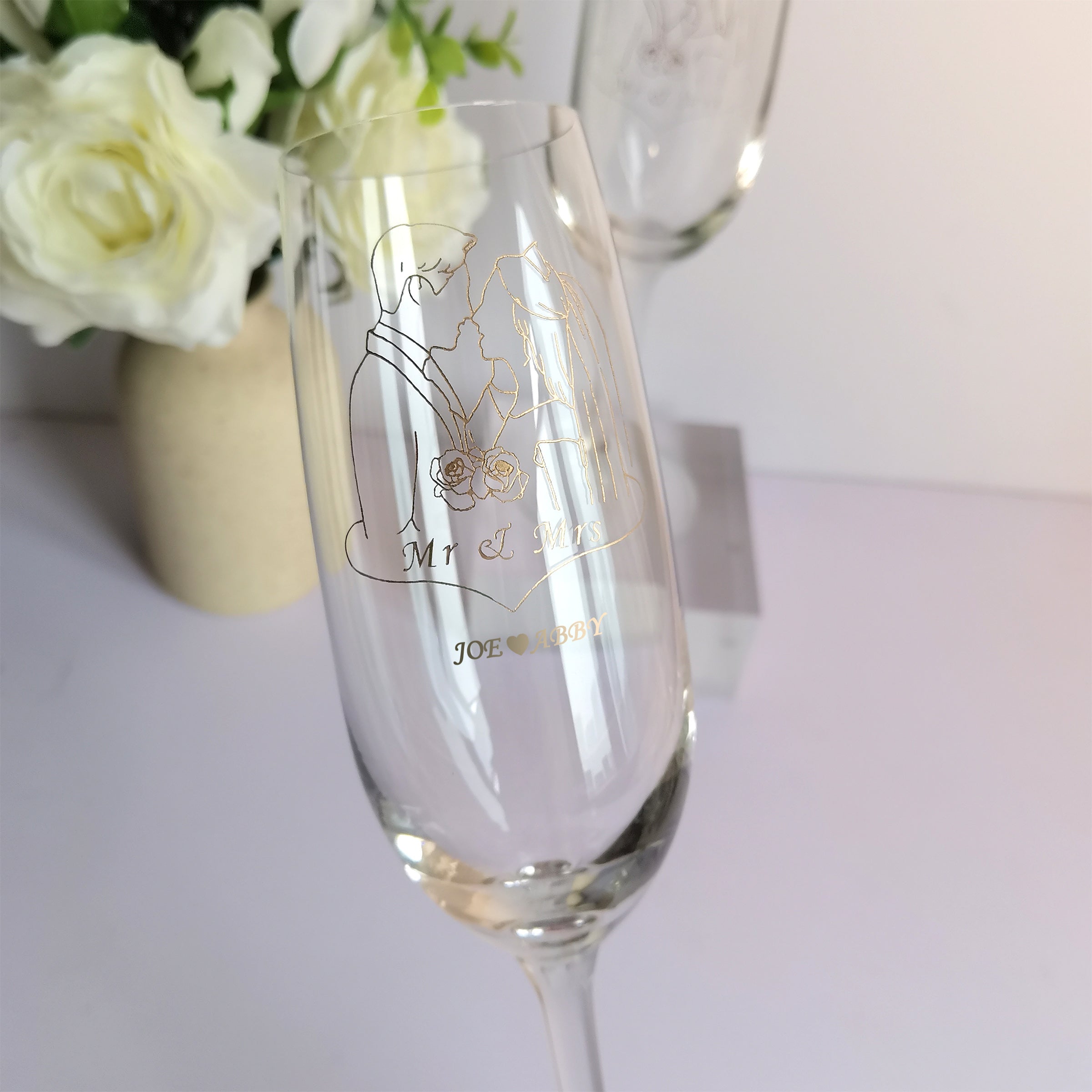 Text Art|定制wedding香檳對杯（雕刻） - Design Your Own Wine