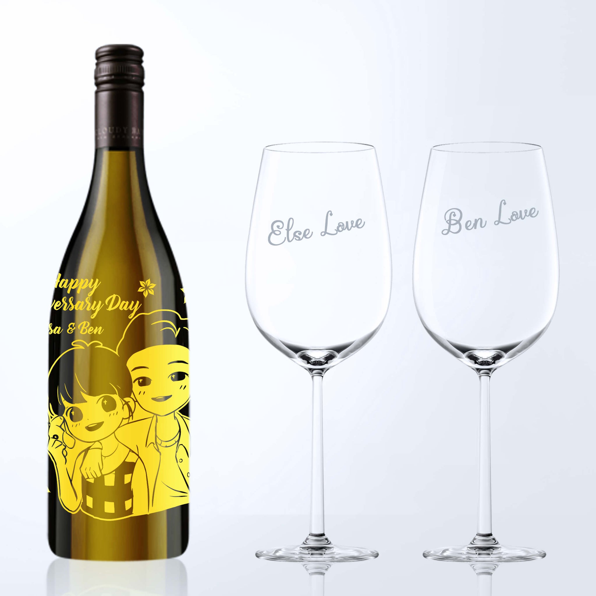 Cloudy Bay Chardonnay & Bottega Wine Glasses Gift Set  with Engraving |雲霧之灣霞多麗白葡萄酒&Bottega酒杯套裝(含名字人像雕刻） - Design Your Own Wine