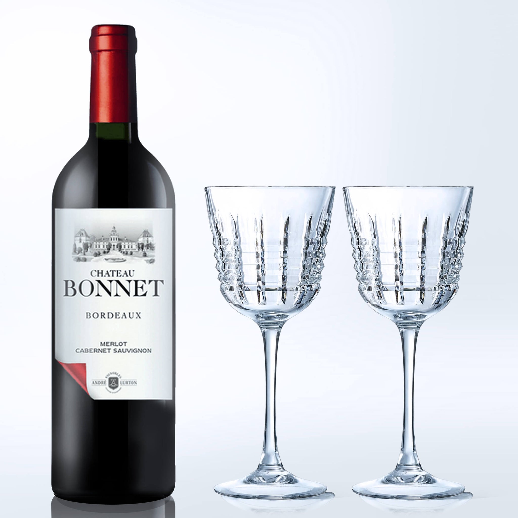 Cristal D'arques-Rendez-Vous Wine Glasses & Chateau Bonnet Red with Engraving| | 甜蜜之約系列紅酒杯與勃納城堡幹紅套裝（含名字人像雕刻） - Design Your Own Wine