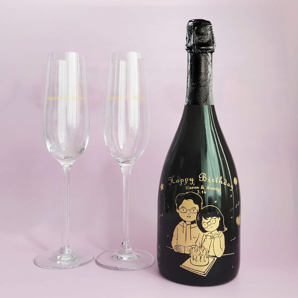 Dom Pérignon Vintage 2012|定制情侶生日禮物可愛Q版手繪風香檳套裝(雕刻） - Design Your Own Wine