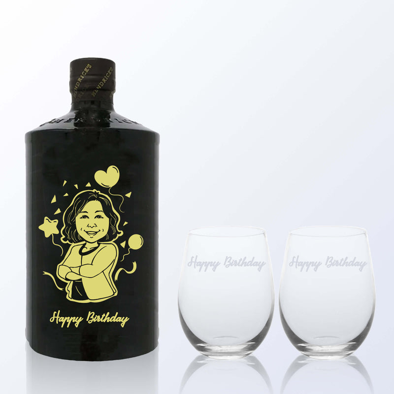 Hendrick's Gin & Bottega Gin Glasses Gift Set with Engraving |亨利爵士氈酒套裝(含人像雕刻) - Design Your Own Wine