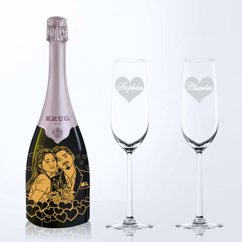Krug Rosé & Bottega Champagne Glasses Gift Set with Engraving |克魯格桃紅香檳&Bottega香檳杯套裝(含名字人像雕刻） - Design Your Own Wine