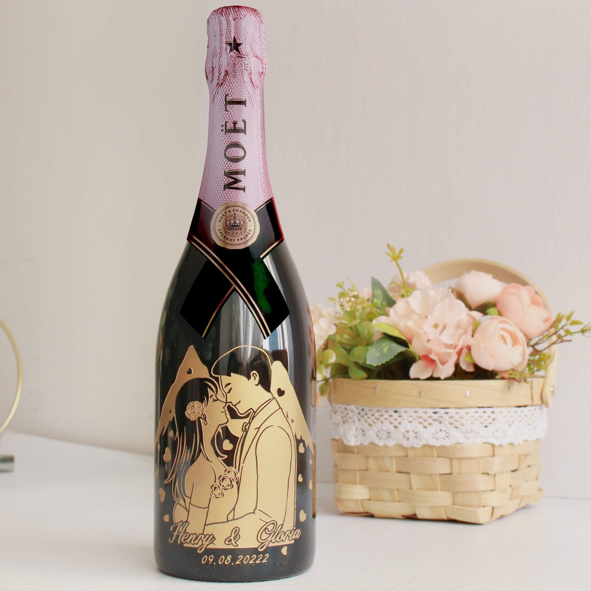 Moët & Chandon Rose Impérial |訂製婚禮專屬玫瑰香檳（人像雕刻）結婚禮物 - Design Your Own Wine
