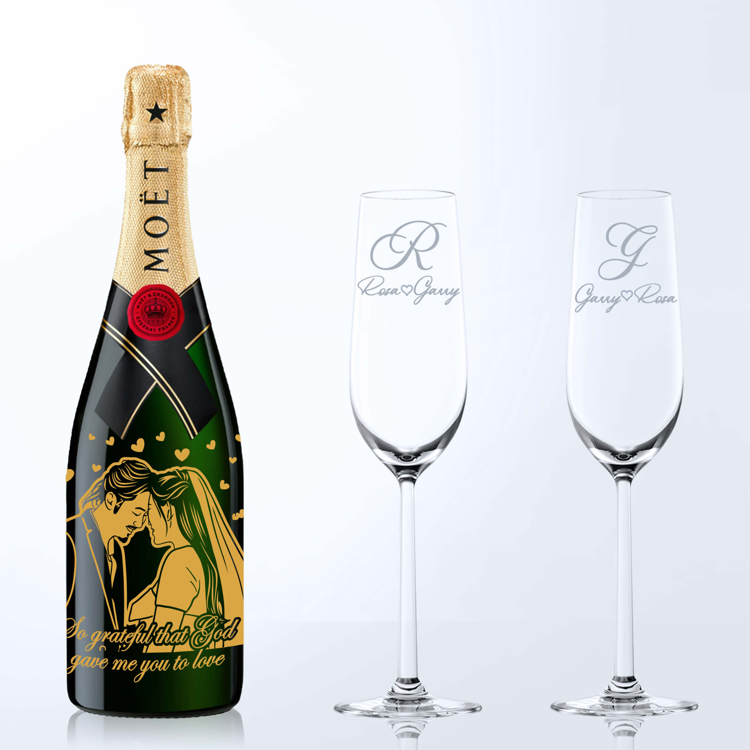 Moët & Chandon Impérial & Bottega Champagne Glasses Gift Set with Engraving |酩悅香檳&Bottega香檳杯套裝(含名字人像雕刻） - Design Your Own Wine