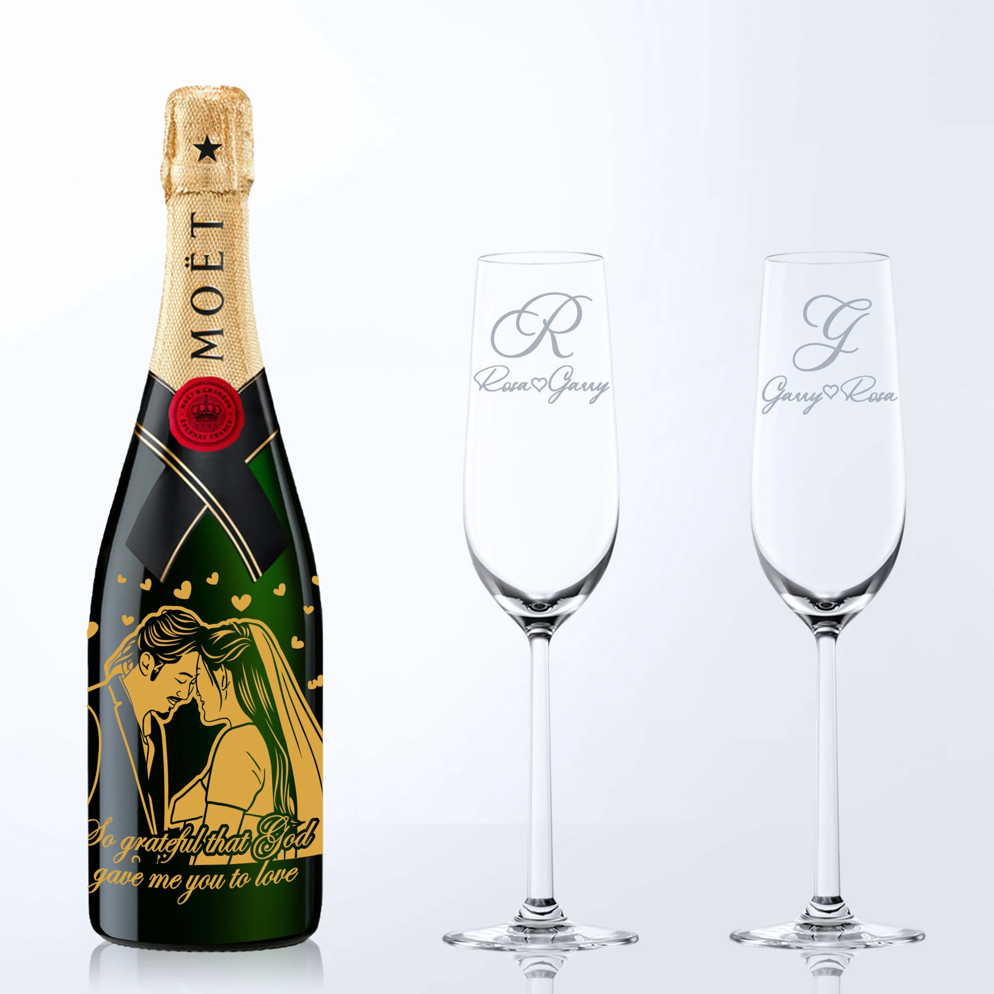 Moët & Chandon Impérial & Bottega Champagne Glasses Gift Set with Engraving |酩悅香檳&Bottega香檳杯套裝(含名字人像雕刻） - Design Your Own Wine
