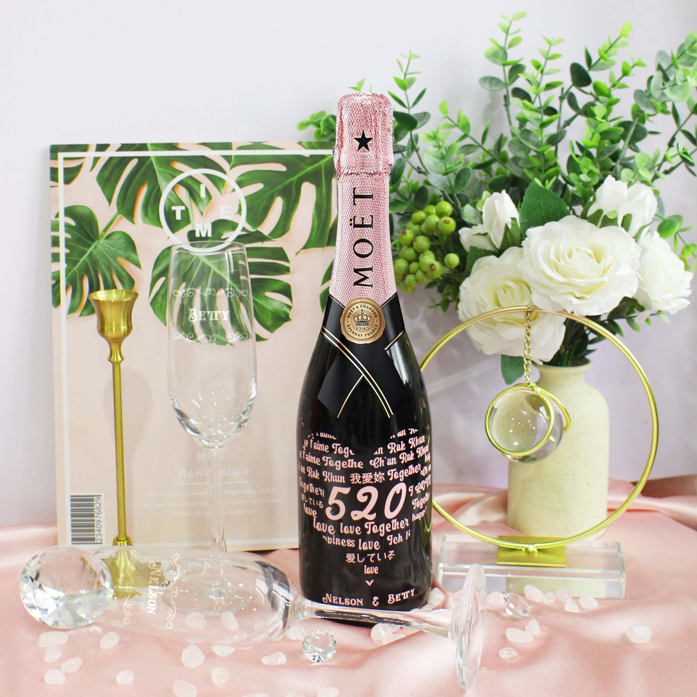 Text Art|Moët & Chandon 520表白粉紅香檳&香檳杯套裝（名字雕刻） - Design Your Own Wine