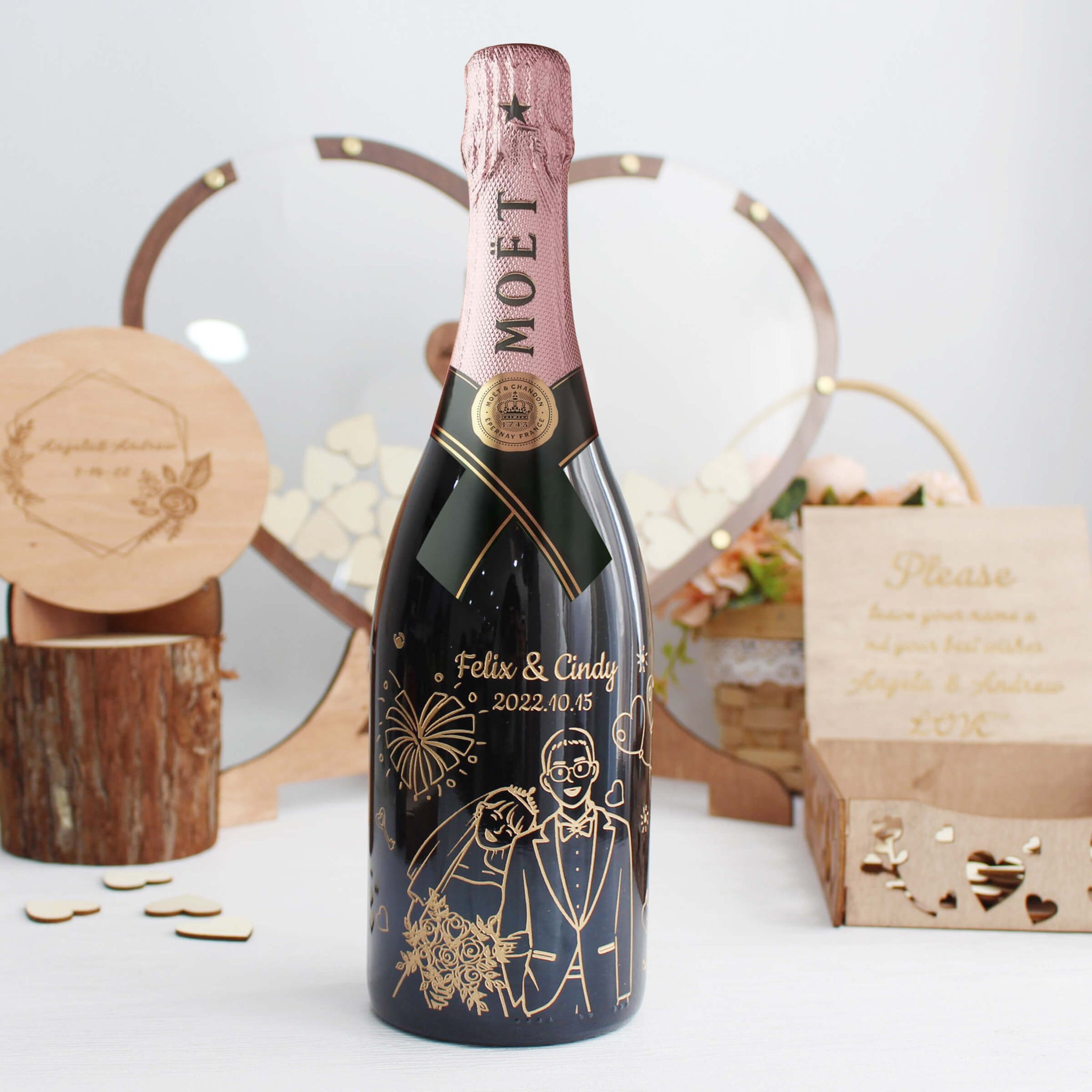 Moët & Chandon Rose Impérial |結婚禮物定制人像雕刻香檳套裝（客製化） - Design Your Own Wine