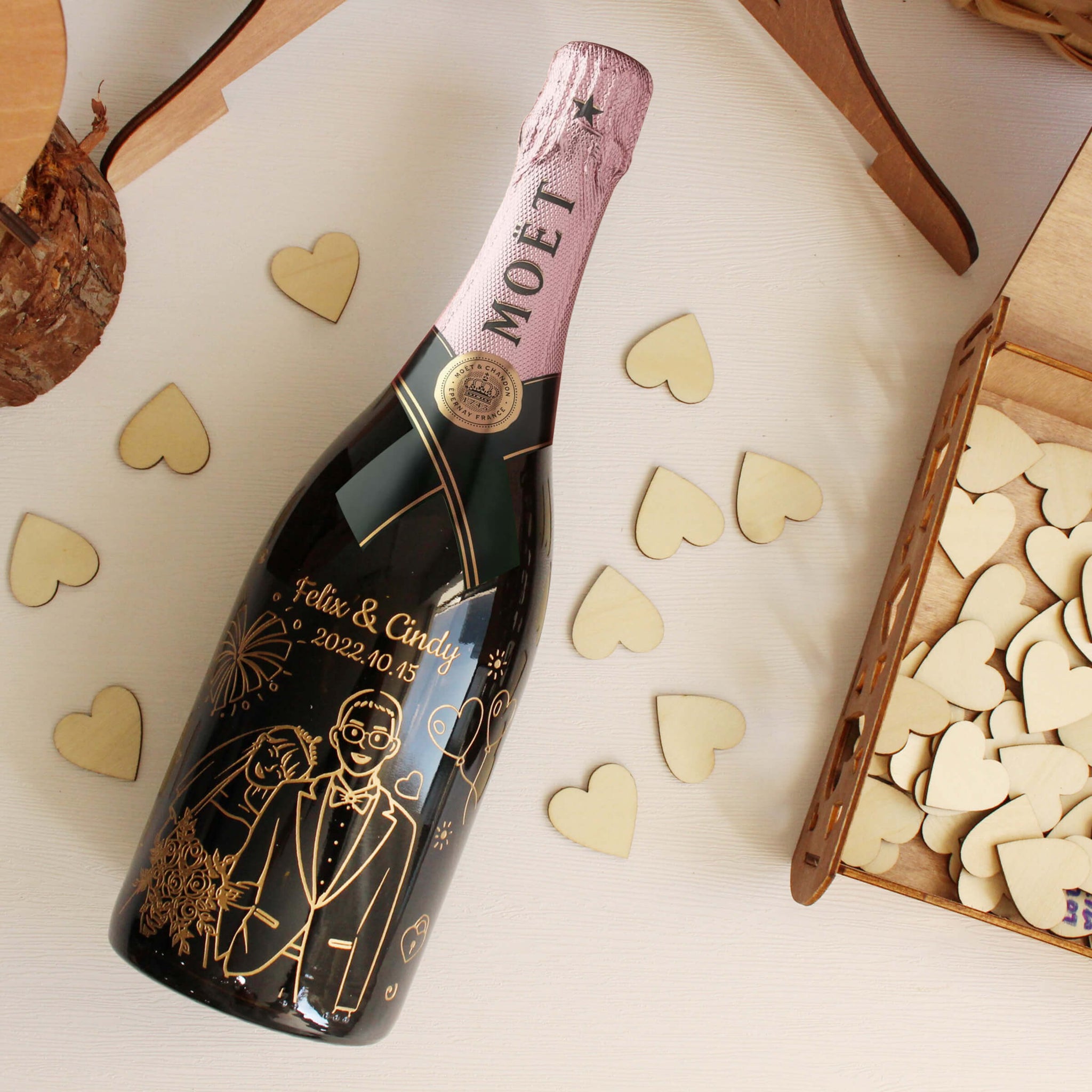 Moët & Chandon Rose Impérial |結婚禮物定制人像雕刻香檳套裝（客製化） - Design Your Own Wine