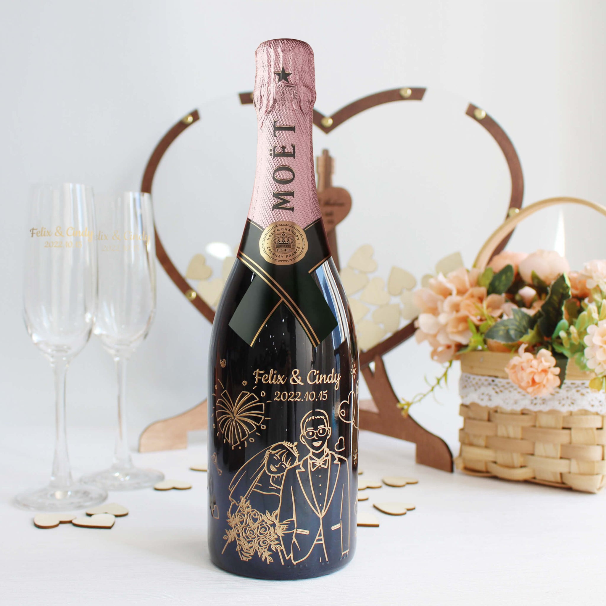 Moët & Chandon Rose Impérial |結婚禮物定制人像雕刻香檳套裝（客製化） - Design Your Own Wine