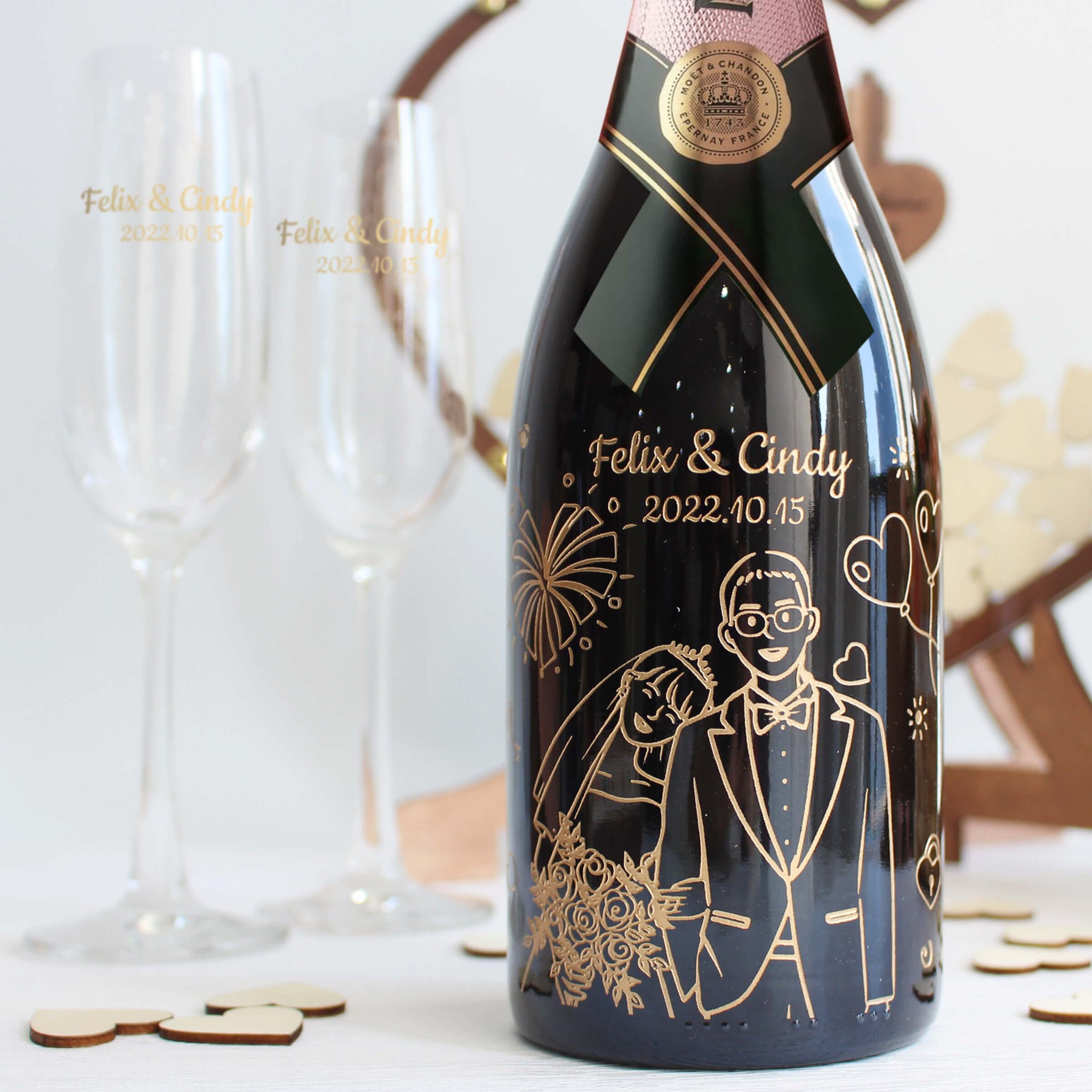 Moët & Chandon Rose Impérial |結婚禮物定制人像雕刻香檳套裝（客製化） - Design Your Own Wine