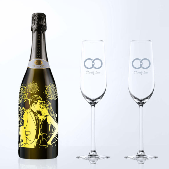 Cloudy Bay Pelorus & Bottega Champagne Glasses Gift Set with Engraving |雲霧之灣佩洛魯斯氣泡酒&Bottega香檳杯套裝(含名字人像雕刻） - Design Your Own Wine