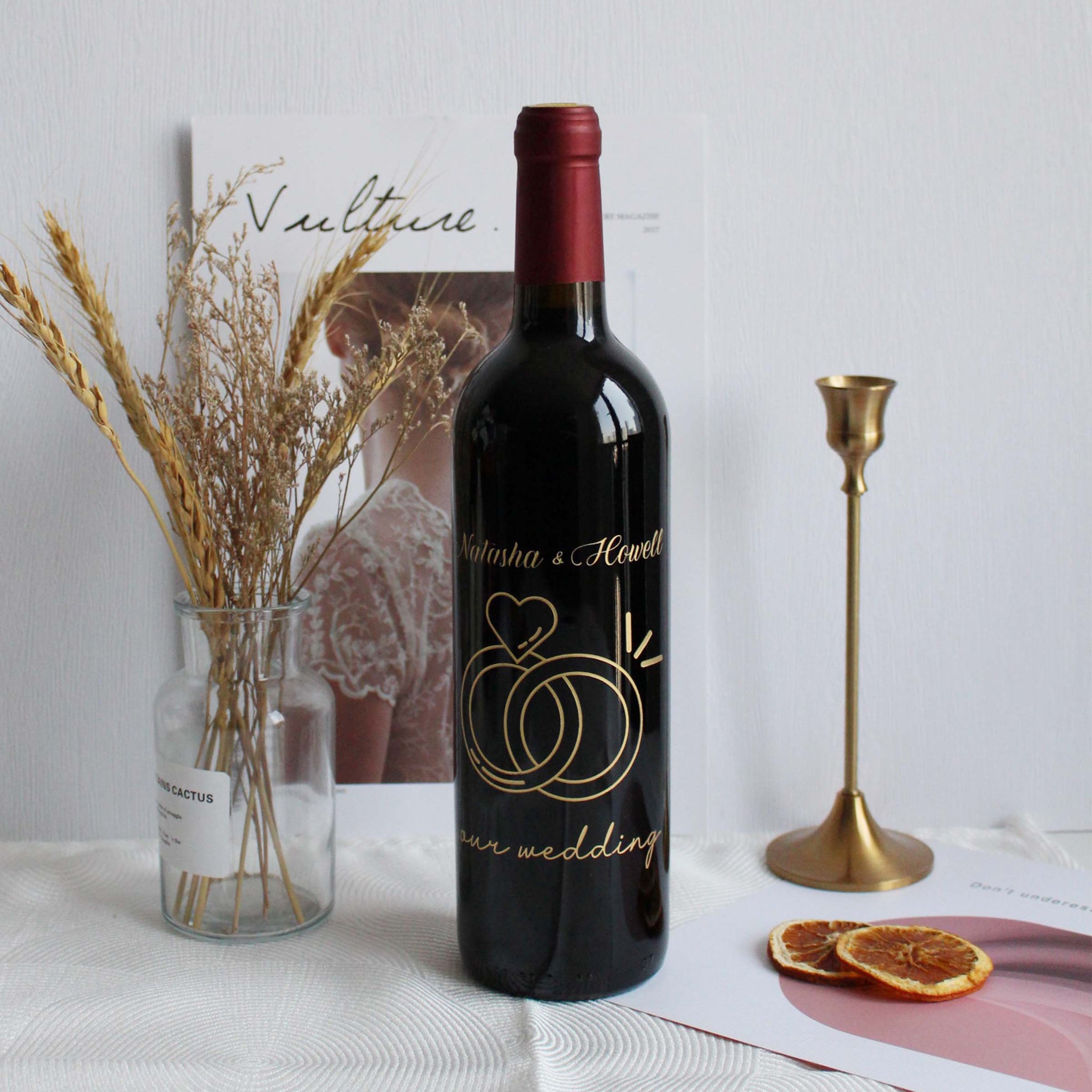 Text art |結婚禮物—定制個性化情侶對戒紅酒（雕刻） - Design Your Own Wine