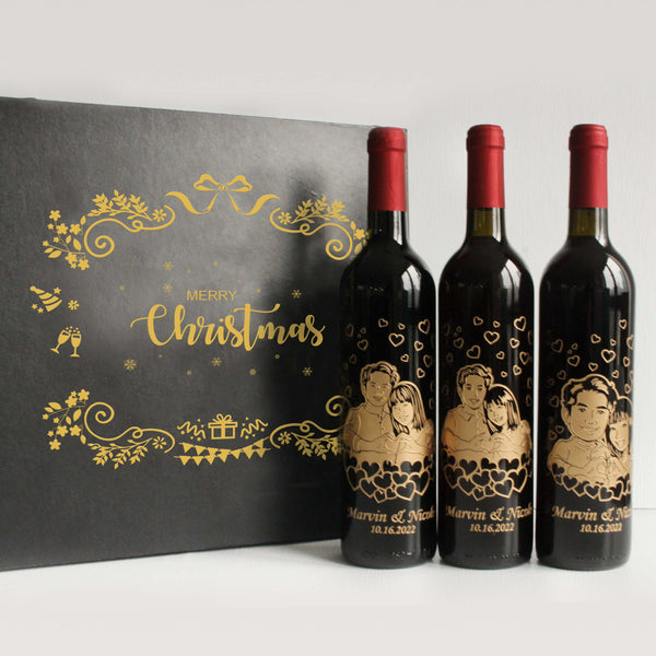 聖誕禮物|訂製情侶紀念禮物紅酒套裝 交換禮物 結婚禮物（人像雕刻） - Design Your Own Wine