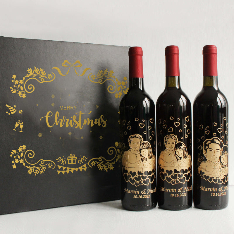 聖誕禮物|訂製情侶紀念禮物紅酒套裝 交換禮物 結婚禮物（人像雕刻） - Design Your Own Wine
