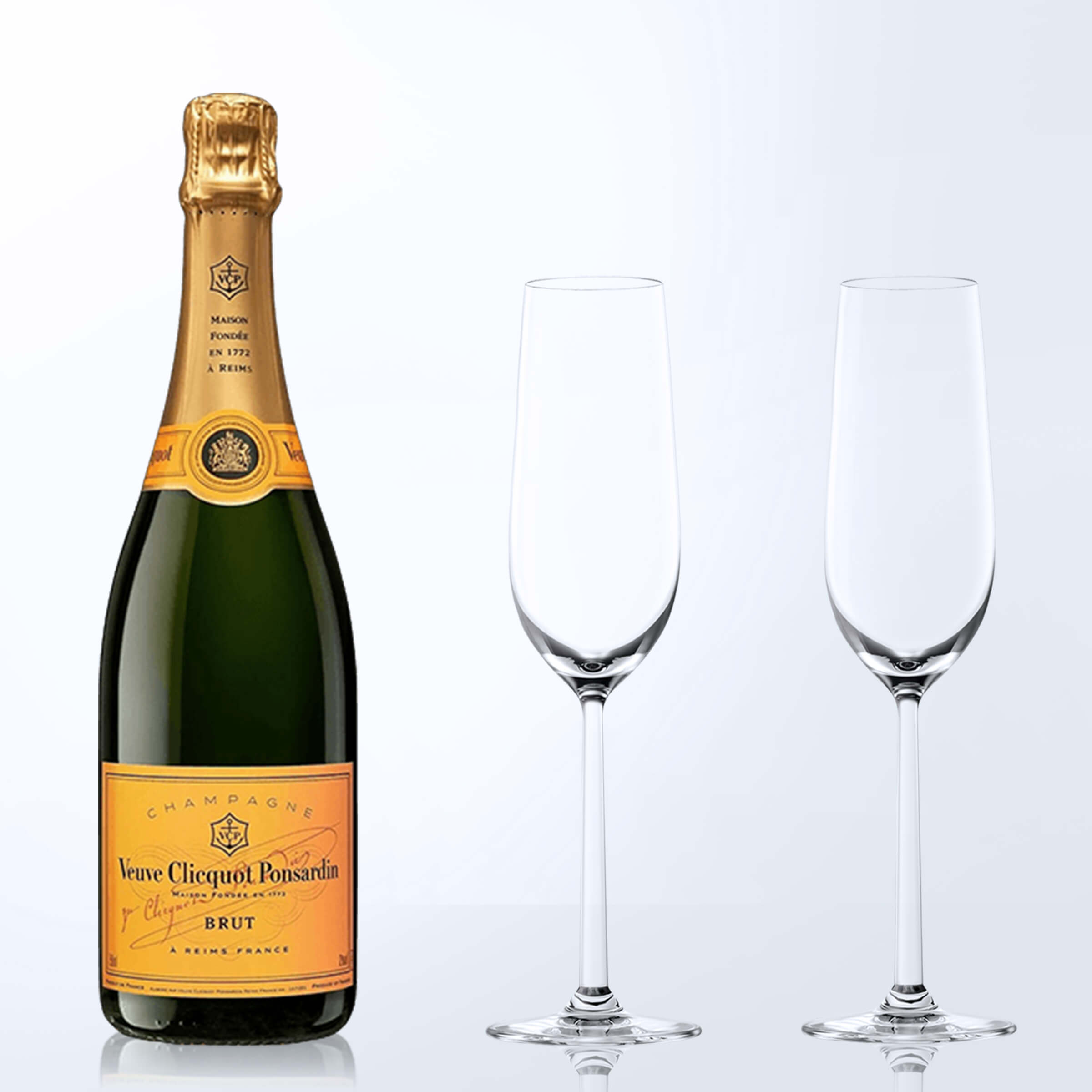 Veuve Clicquot’s Yellow Label Brut & Bottega Champagne Glasses Gift Set with Engraving |凱哥黃標香檳&Bottega香檳杯套裝(含名字人像雕刻） - Design Your Own Wine