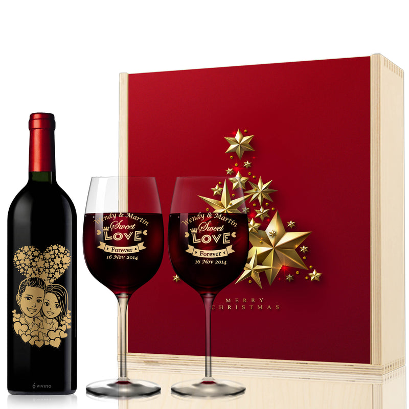 Christmas Cute Cartoon Style Cartoon Engraving | Personalize Red Wine - Design Your Own Wine