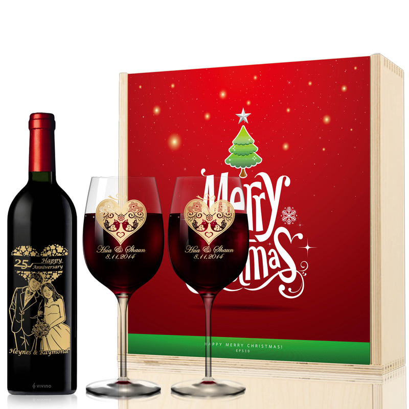 Christmas Cute Cartoon Style Cartoon Engraving | Personalize Red Wine - Design Your Own Wine