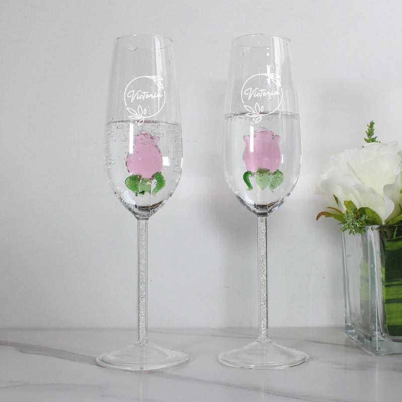 水晶玫瑰香檳杯禮盒| Crystal Rose Glasses Gift Set - Design Your Own Wine
