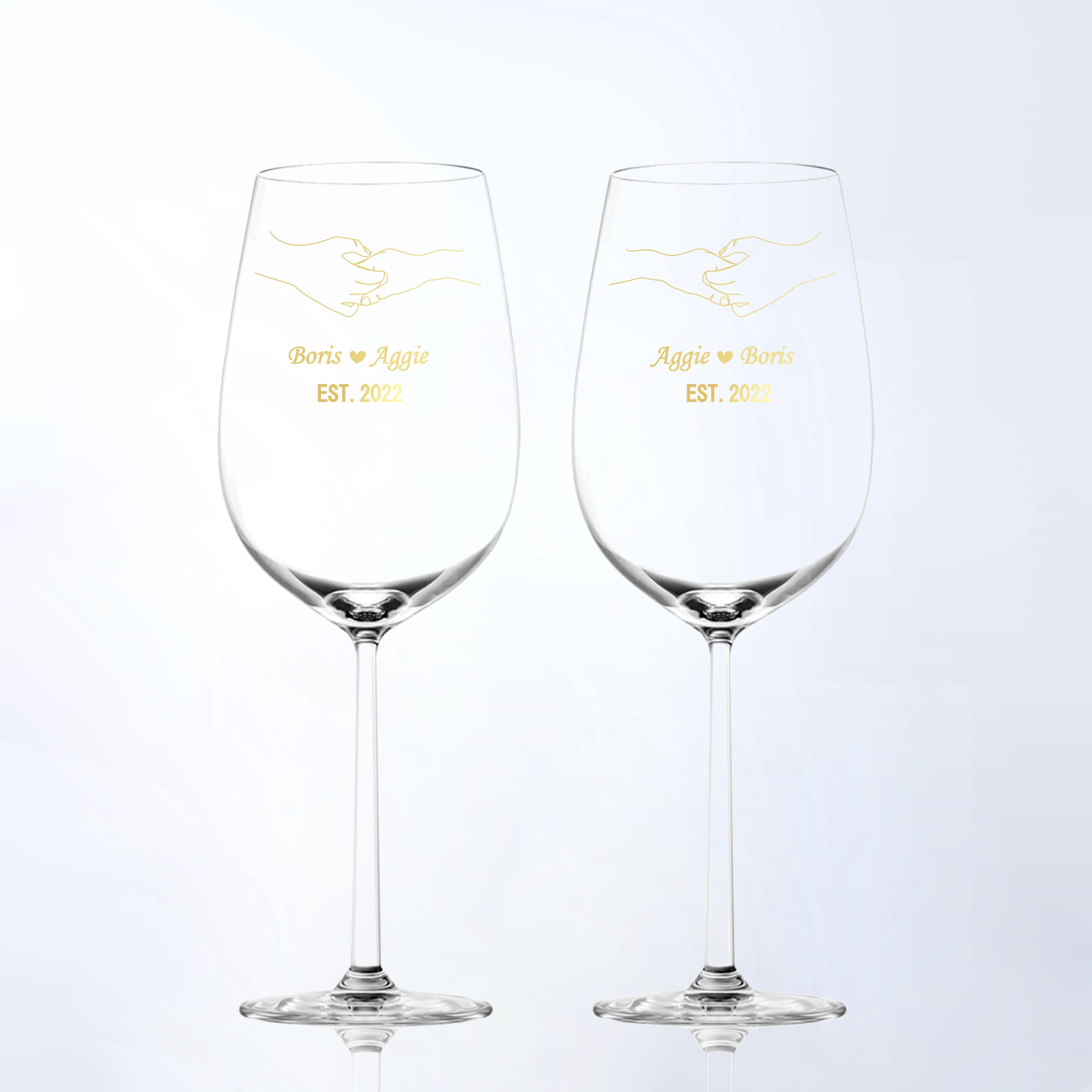 Text Art|定制牽手紅酒對杯（雕刻） - Design Your Own Wine