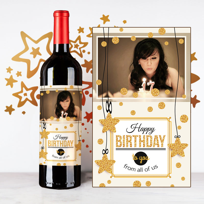 Personalize Golden Star Happy Birthday Wine | 生日定制酒 - Design Your Own Wine