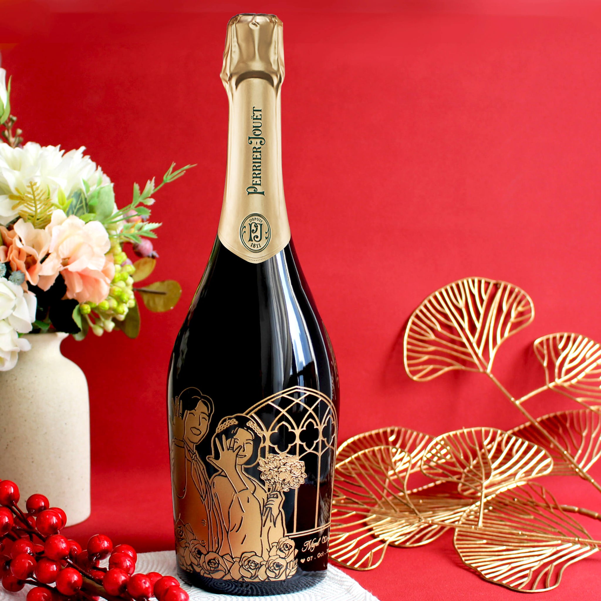 新婚禮物 |Perrier-Jouët 巴黎之花香檳 新婚禮物紀念日禮物（客製化雕刻） - Design Your Own Wine
