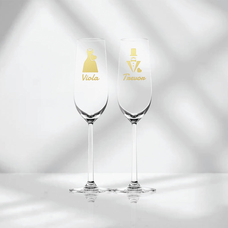 新婚禮物|訂製雕刻香檳對杯 Q版圖像禮物（文字雕刻）慶祝新婚 - Design Your Own Wine