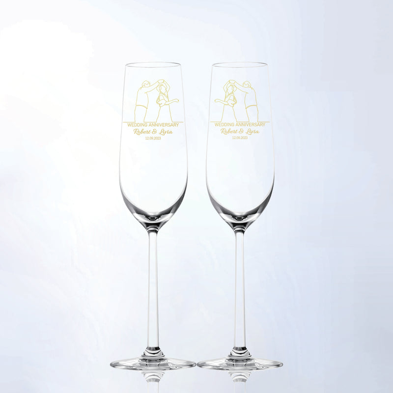 線條雕刻|訂製週年紀念禮物香檳對杯 客製化禮物（雕刻禮物） - Design Your Own Wine