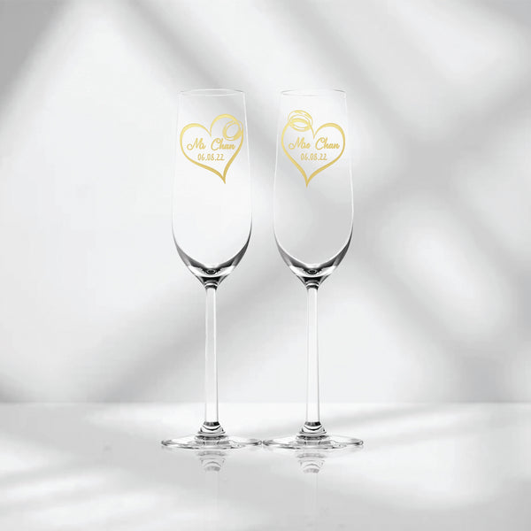 新婚禮物|客製化雕刻香檳對杯 訂製愛心禮物（慶祝新婚）文字雕刻禮物 - Design Your Own Wine