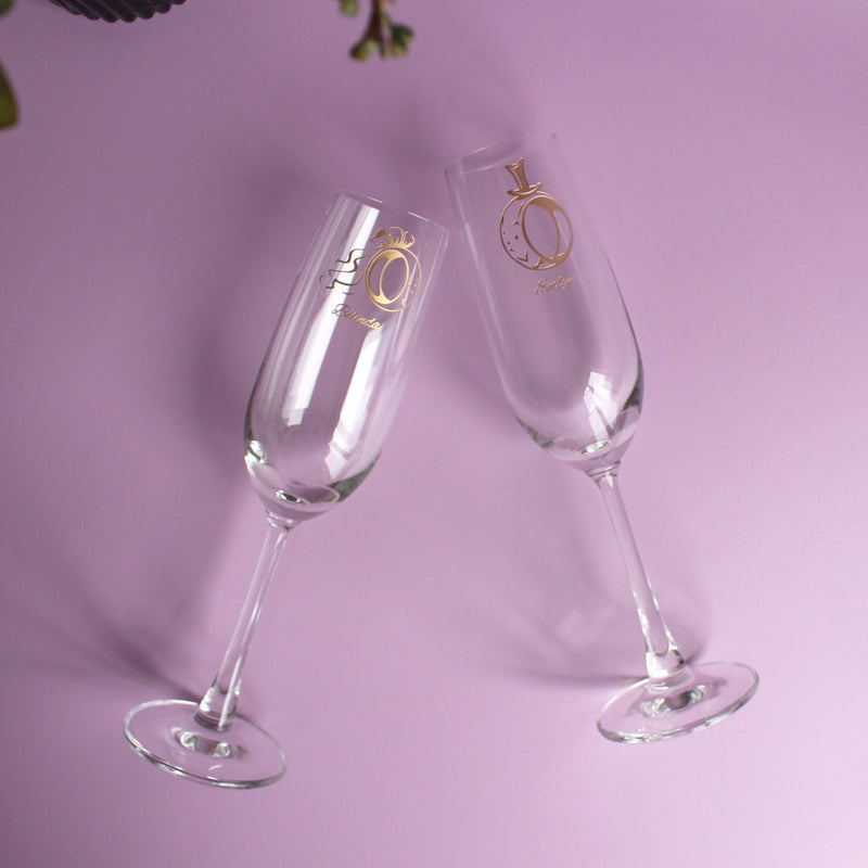 新婚禮物|訂製Q版戒指設計香檳對杯 名字雕刻禮物（客製化） - Design Your Own Wine