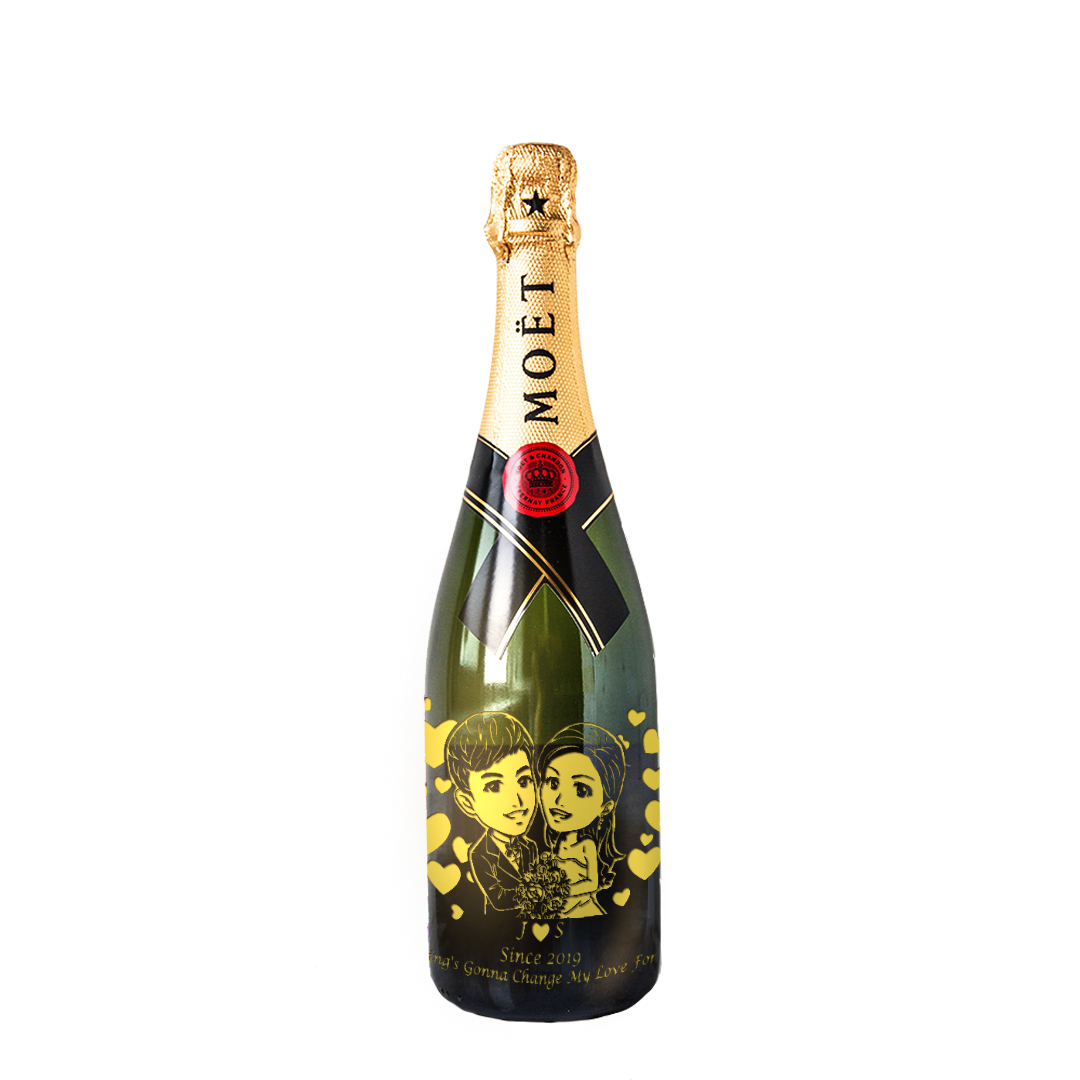 Cute Cartoon Style Cartoon Engraving | Personalize Champagne & Sparkling Wine - Design Your Own Wine