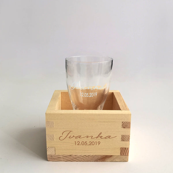 Sake Glass Gift Set|日式清酒杯創意四方小木盒套裝（文字雕刻） - Design Your Own Wine