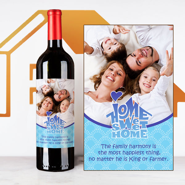 Blue Family House Warming Wine | Customize Name Wine Label | 慶祝新居定制酒 - Design Your Own Wine