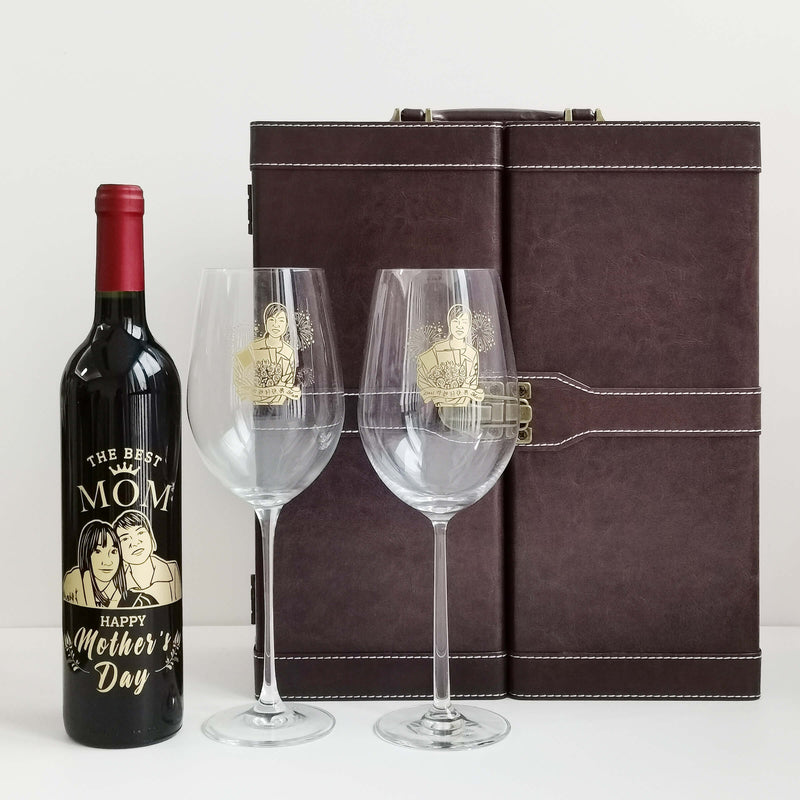 【限量促銷】母親節禮物 客製化週年紀念日禮盒紅酒對杯雕刻套裝  生日 慶祝 禮品 - Design Your Own Wine
