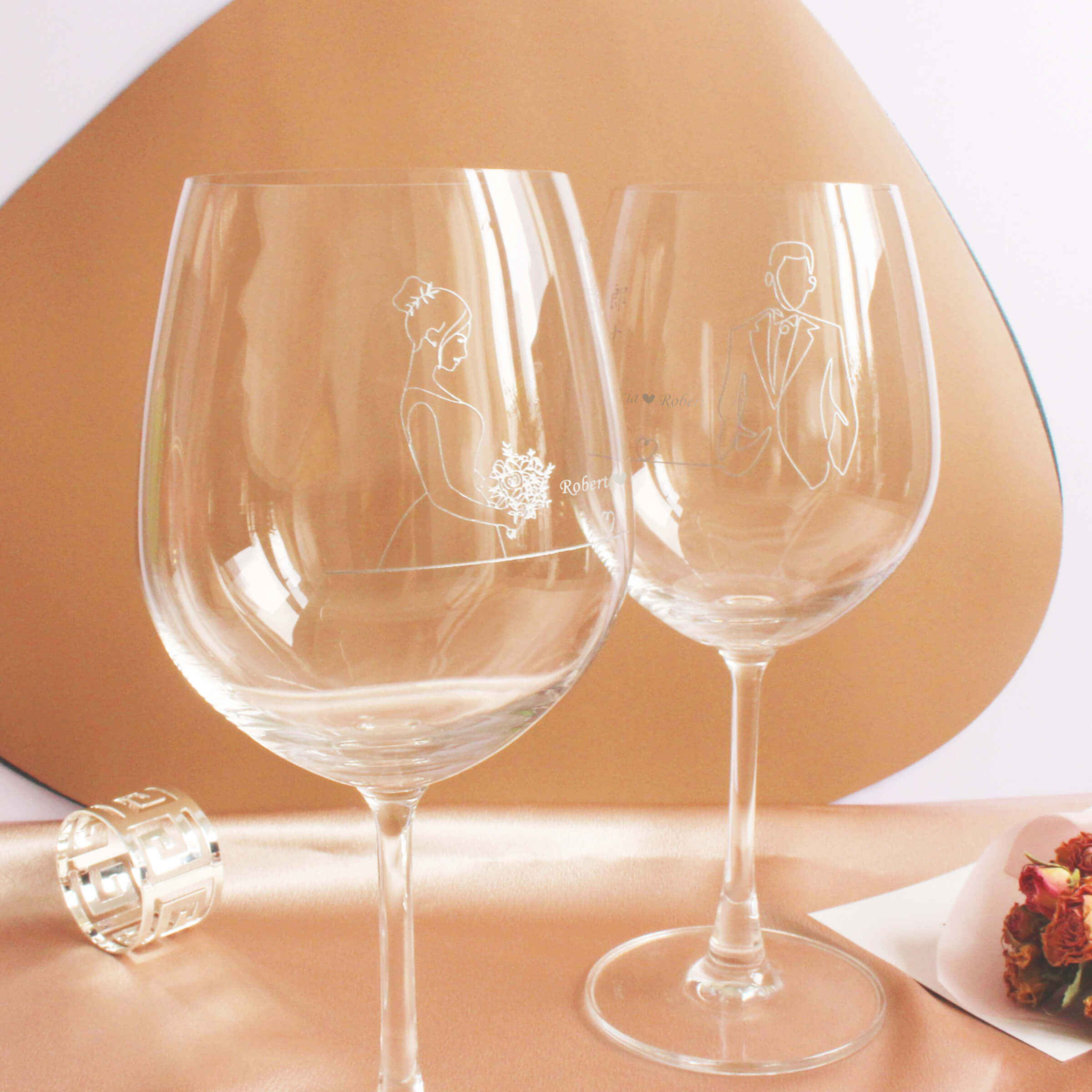 Minimalist|簡單·愛系列—定制郎才女貌紅酒對杯（文字雕刻) - Design Your Own Wine