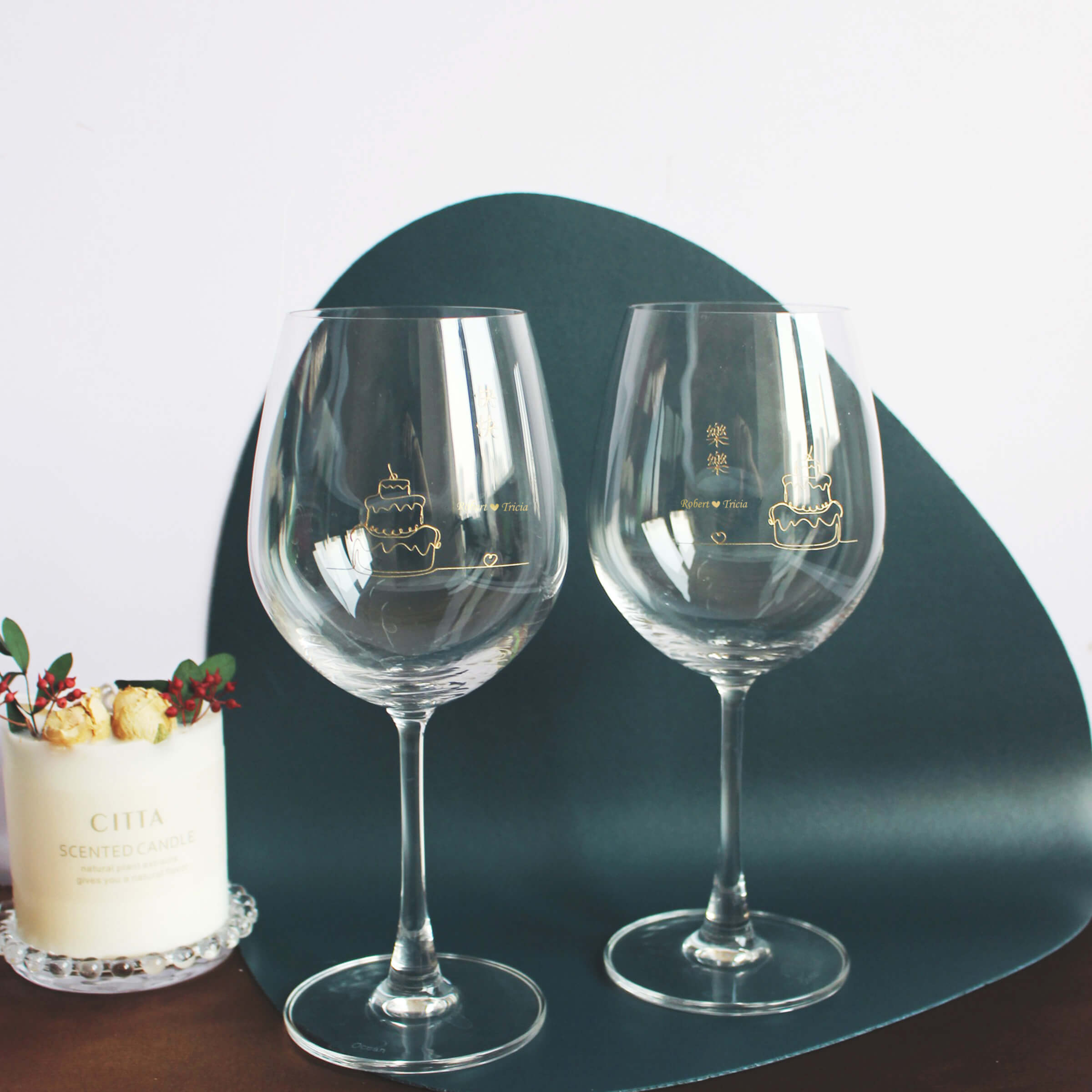 Minimalist|簡單·愛系列—定制快快樂樂紅酒對杯（文字雕刻) - Design Your Own Wine