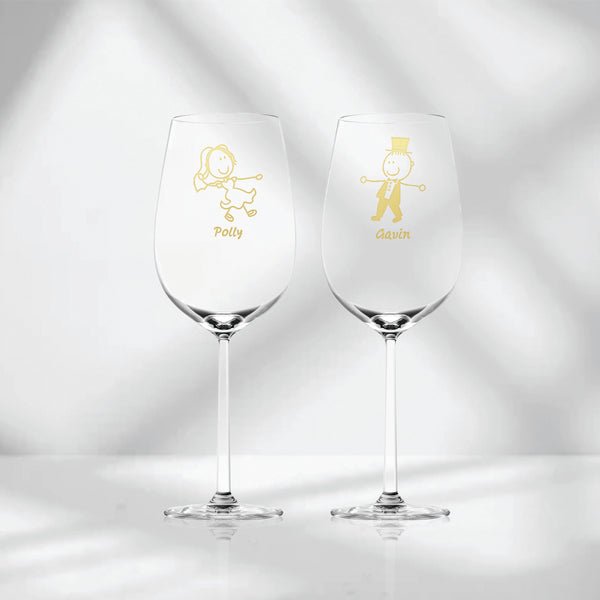 結婚禮物|客製化雕刻紅酒對杯 Q版圖像文字雕刻（新婚禮物） - Design Your Own Wine