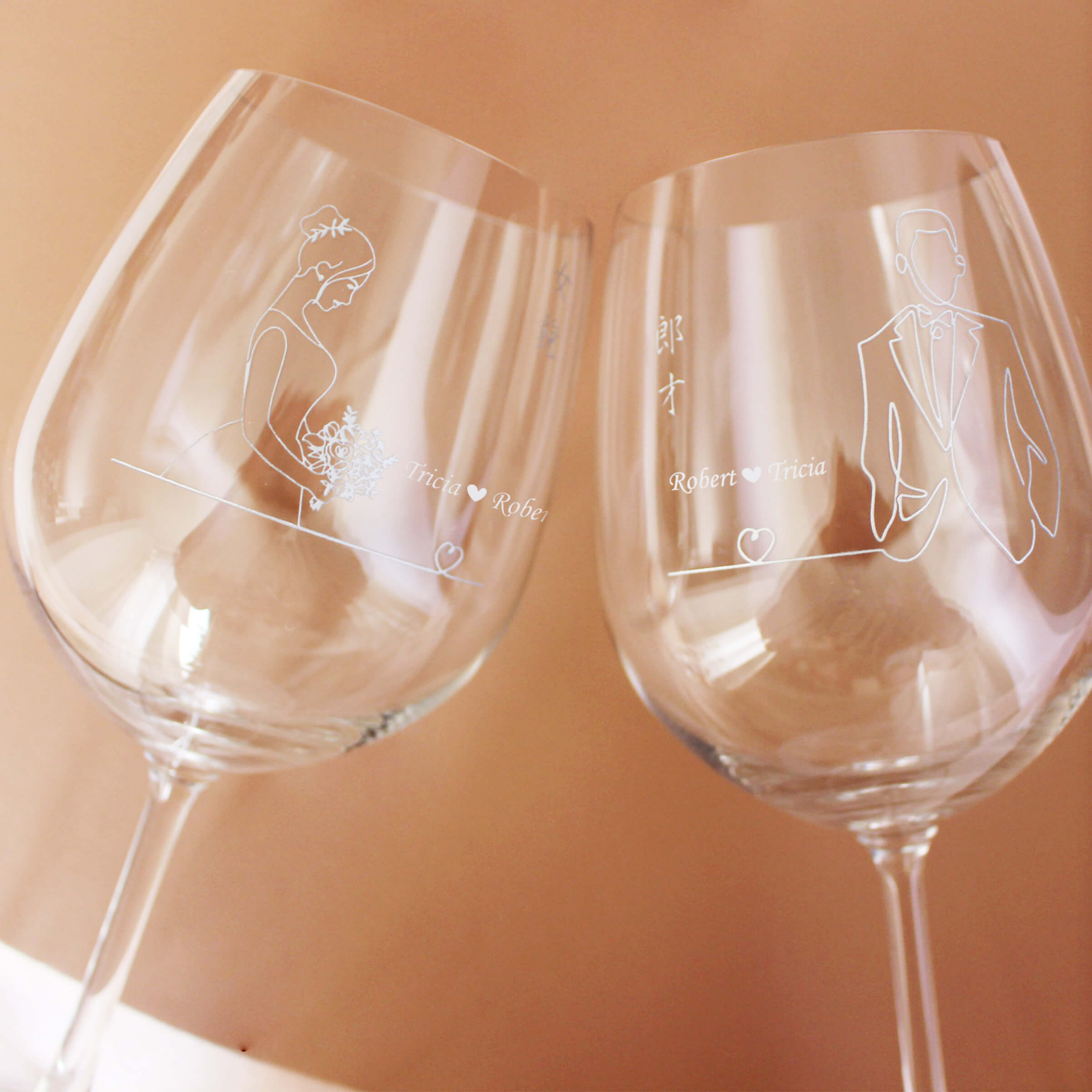 Minimalist|簡單·愛系列—定制郎才女貌紅酒對杯（文字雕刻) - Design Your Own Wine